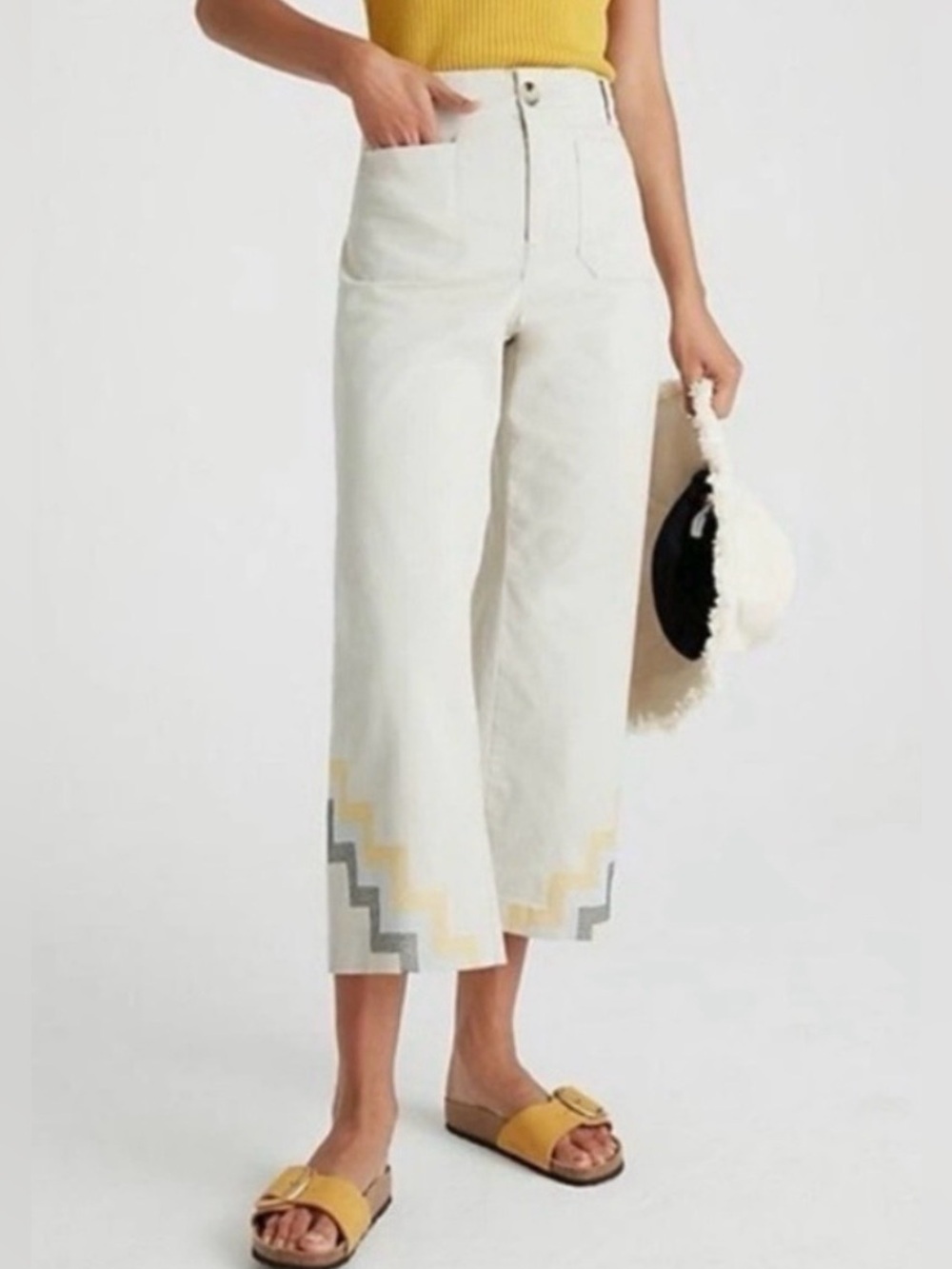 ANTHROPOLOGIE MAEVE Hallee Embroidered Wide Leg Crop Pants Colette 8